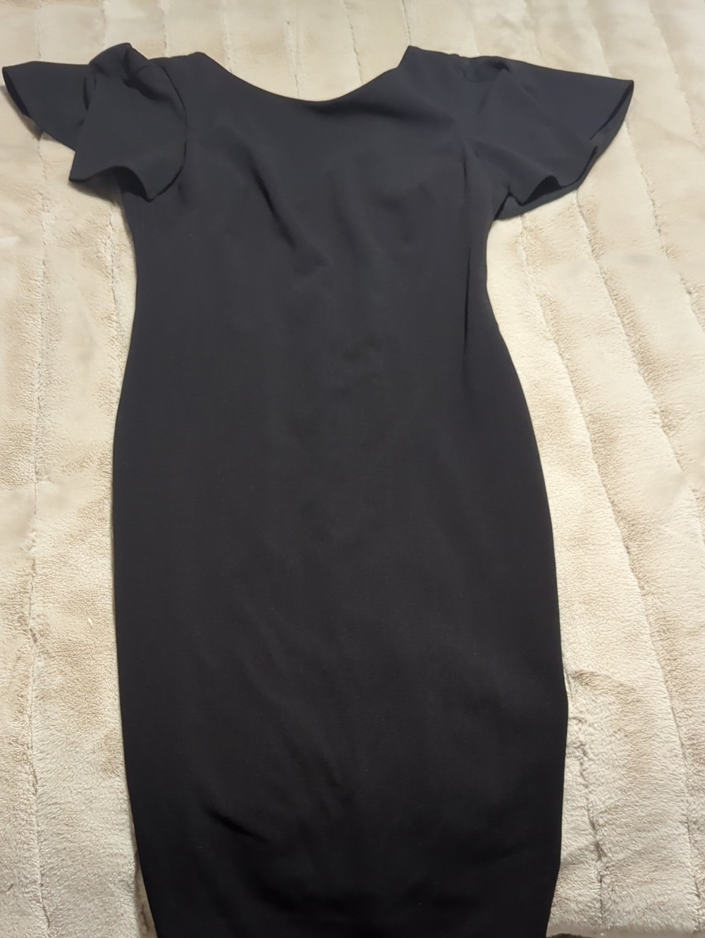 Calvin Klein Black Midi Sheath Dress with Flutter Sleeves